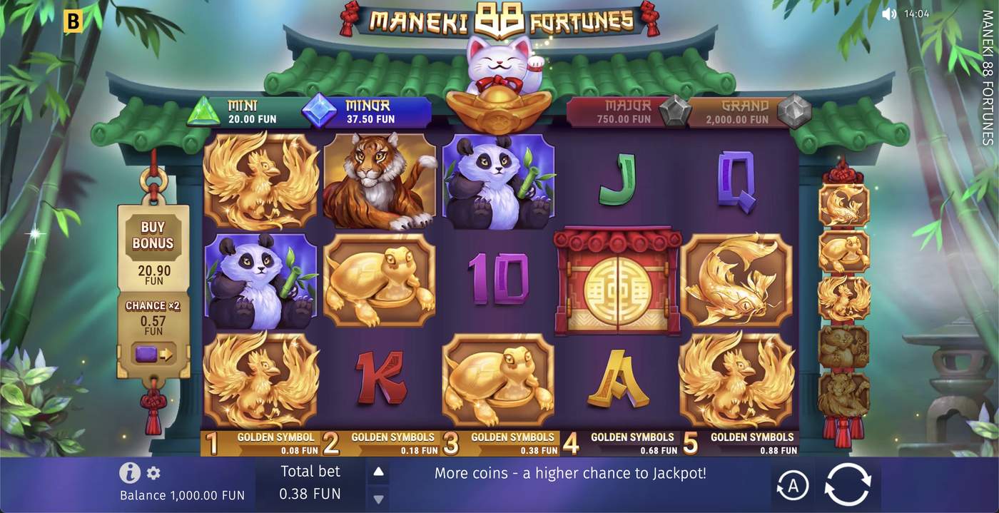 Maneki 88 Fortunes: image of main menu