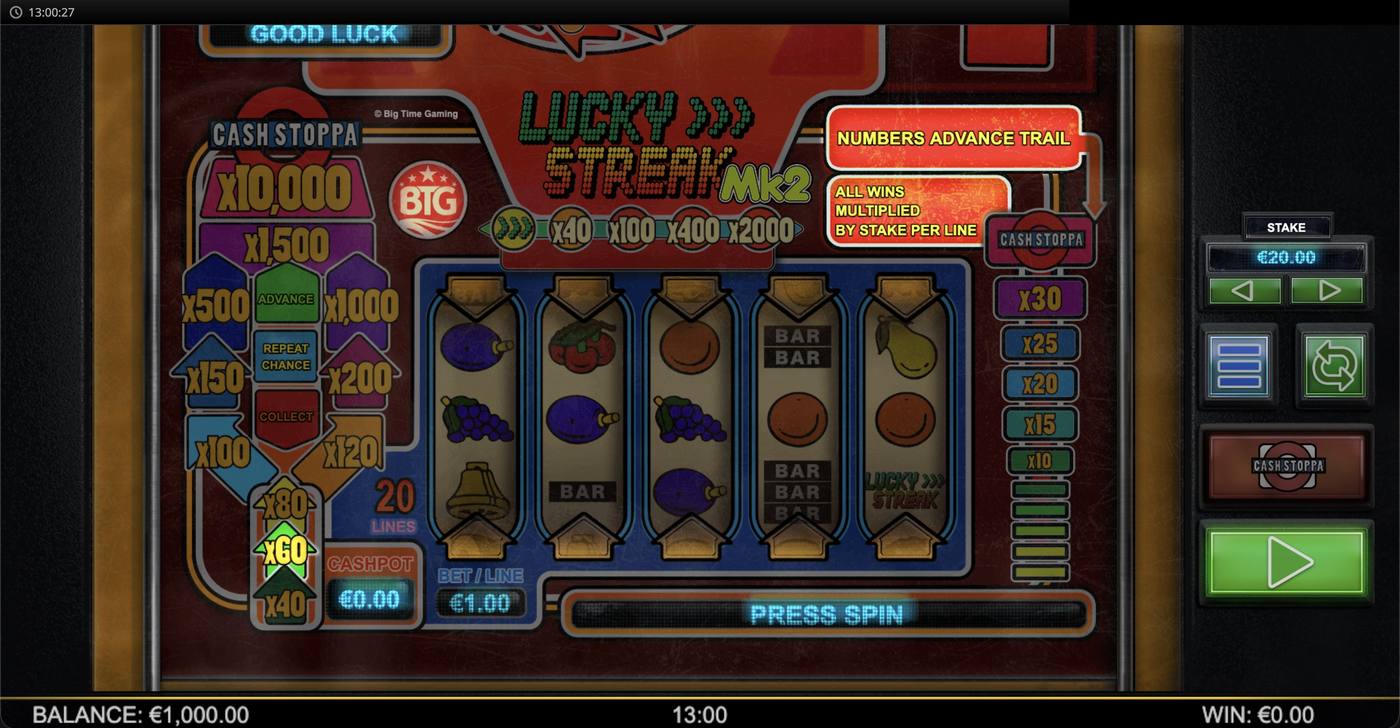 Lucky Streak Mk2: image of main menu