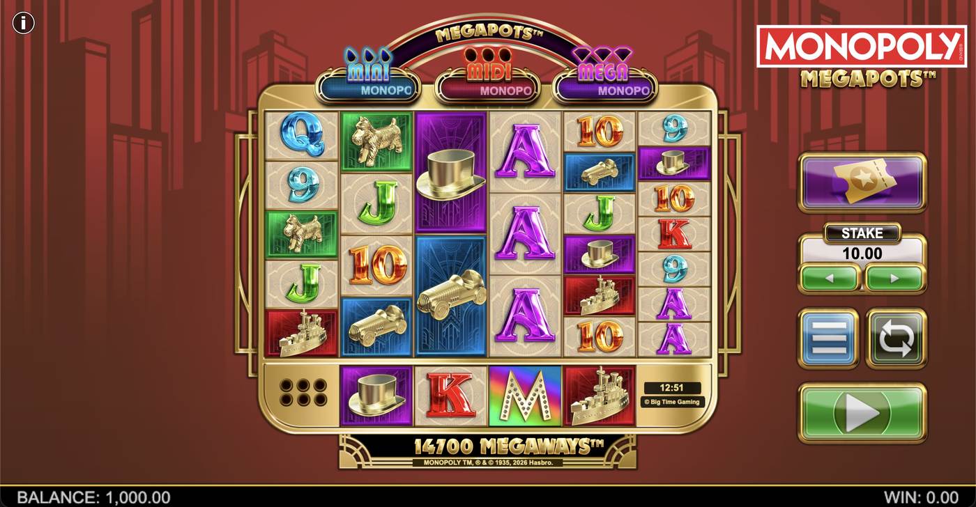 Monopoly Megapots: image of main menu