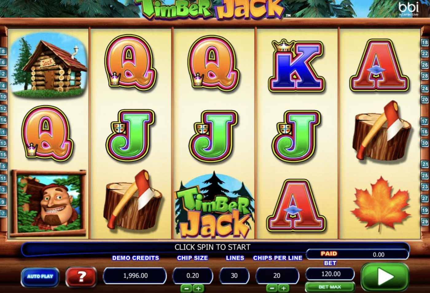 Timber Jack: image of main menu