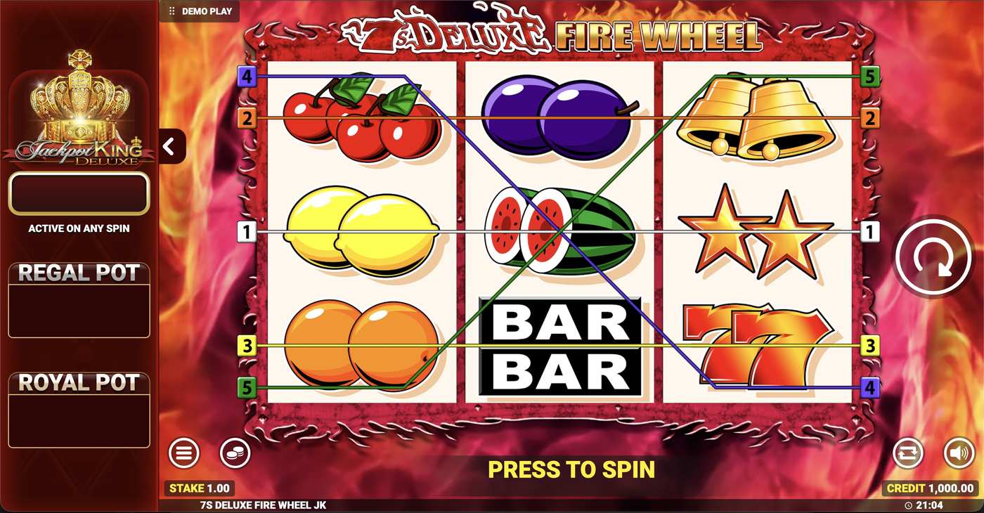 7's Deluxe Fire Wheel Jackpot King: image of main menu