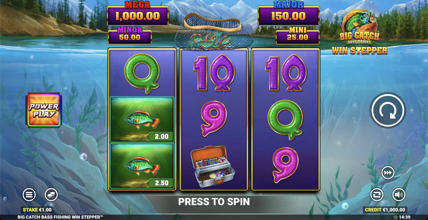 Big Catch Bass Fishing Win Stepper: image of main menu