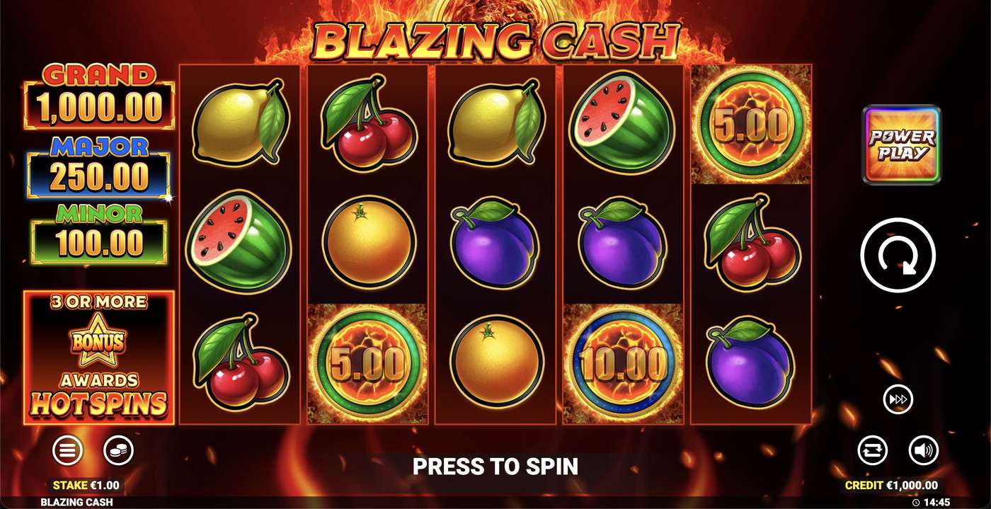 Blazing Cash: image of main menu