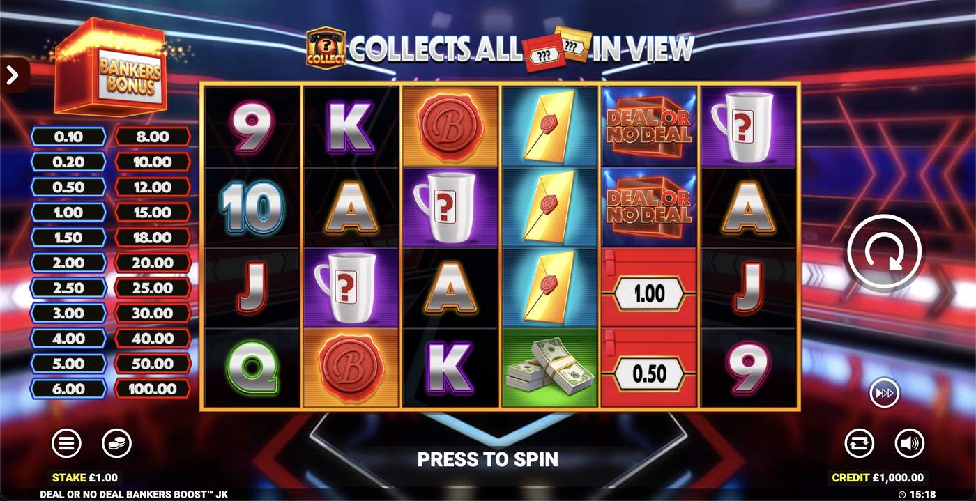 Deal or No Deal Bankers Boost Jackpot King: image of main menu