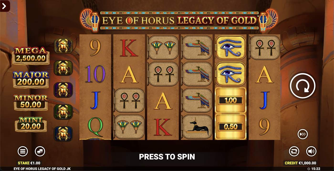 Eye of Horus Legacy of Gold Jackpot King: image of main menu