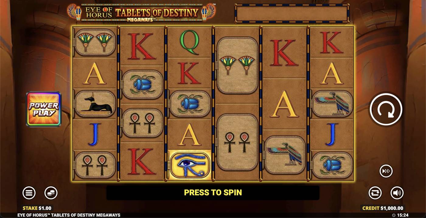 Eye of Horus Tablets of Destiny Megaways: image of main menu