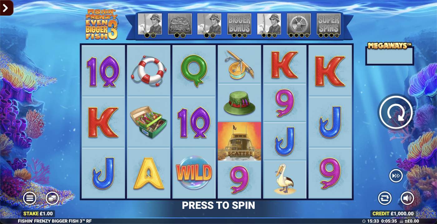 Fishin' Frenzy Even Bigger Fish 3 Megaways Rapid Fire: image of main menu