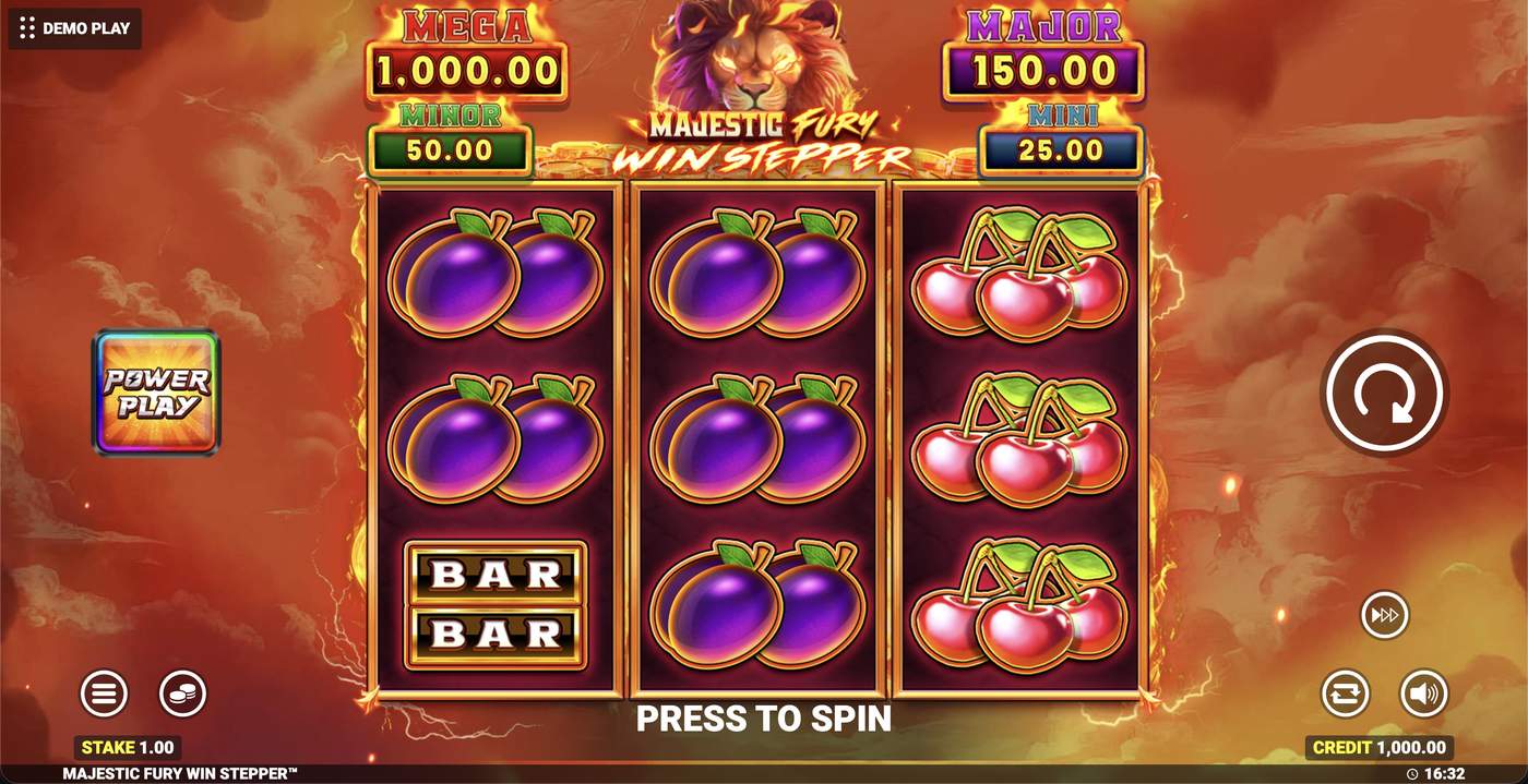 Majestic Fury Win Stepper: image of main menu