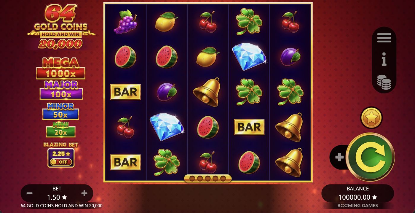 64 Gold Coins Hold and Win 20,000: image of main menu