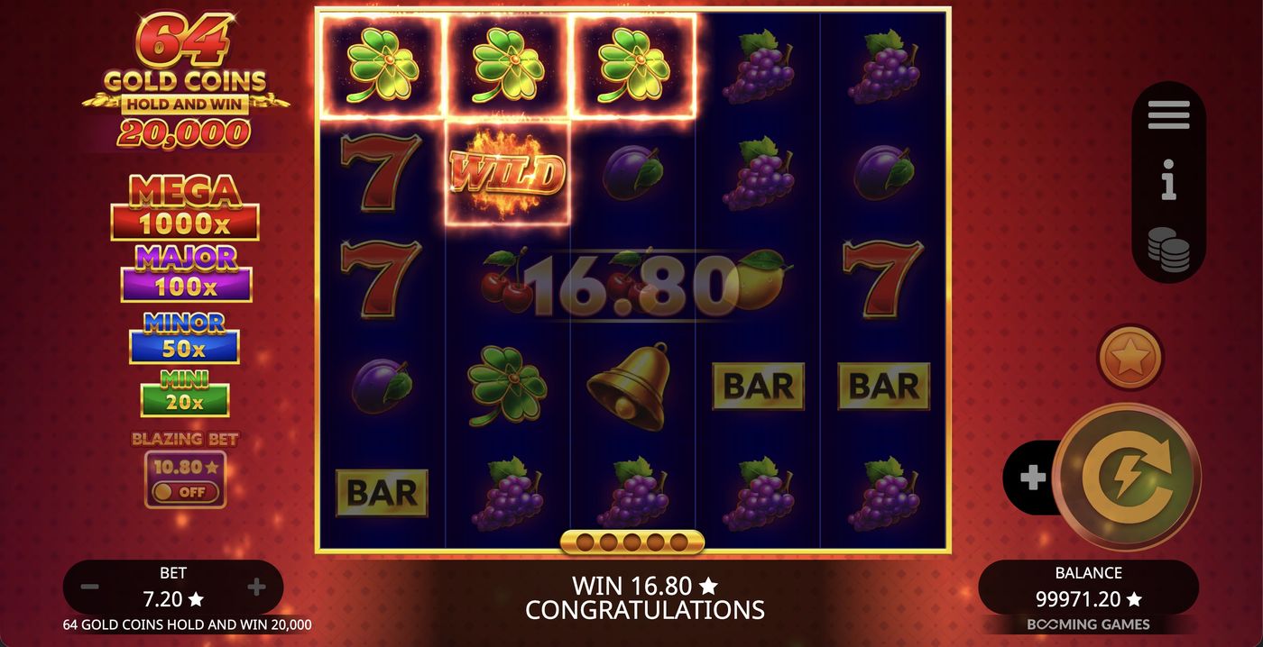 64 Gold Coins Hold and Win 20,000: image of winning