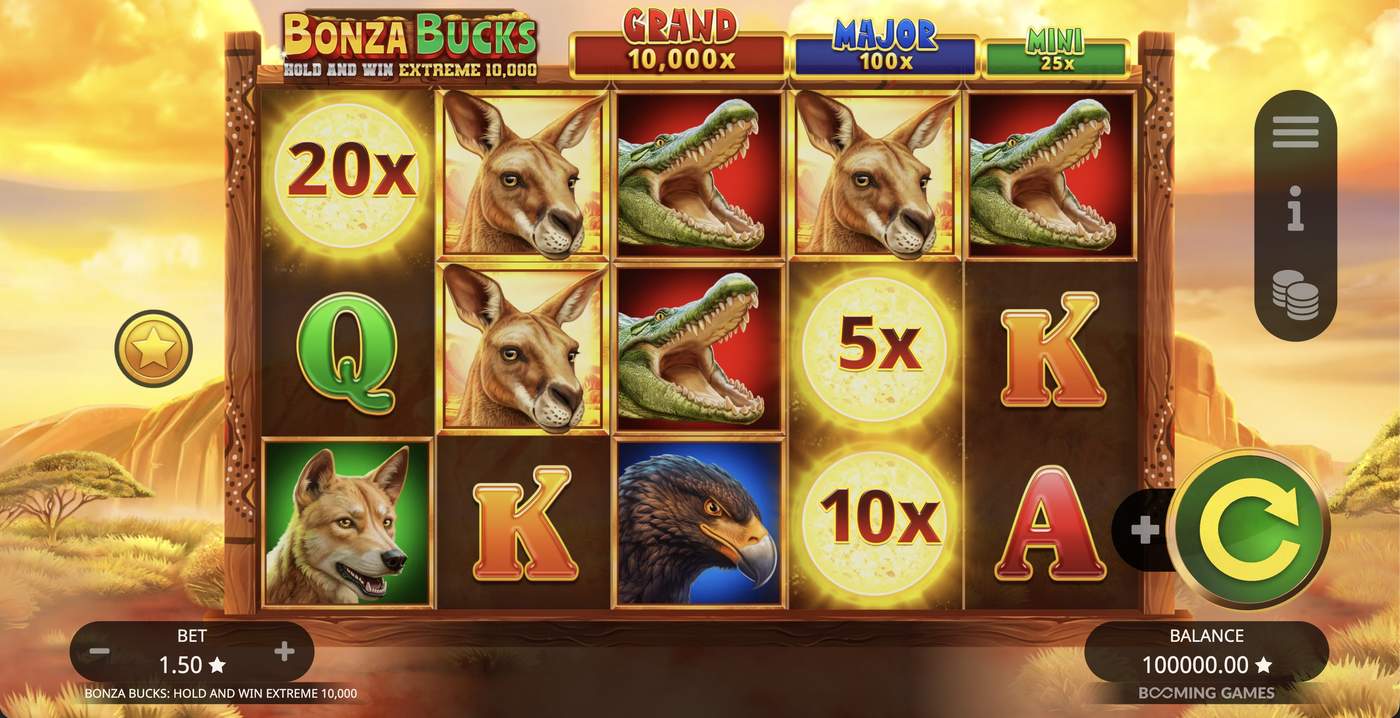 Bonza Bucks Hold and Win Extreme 10,000: image of main menu