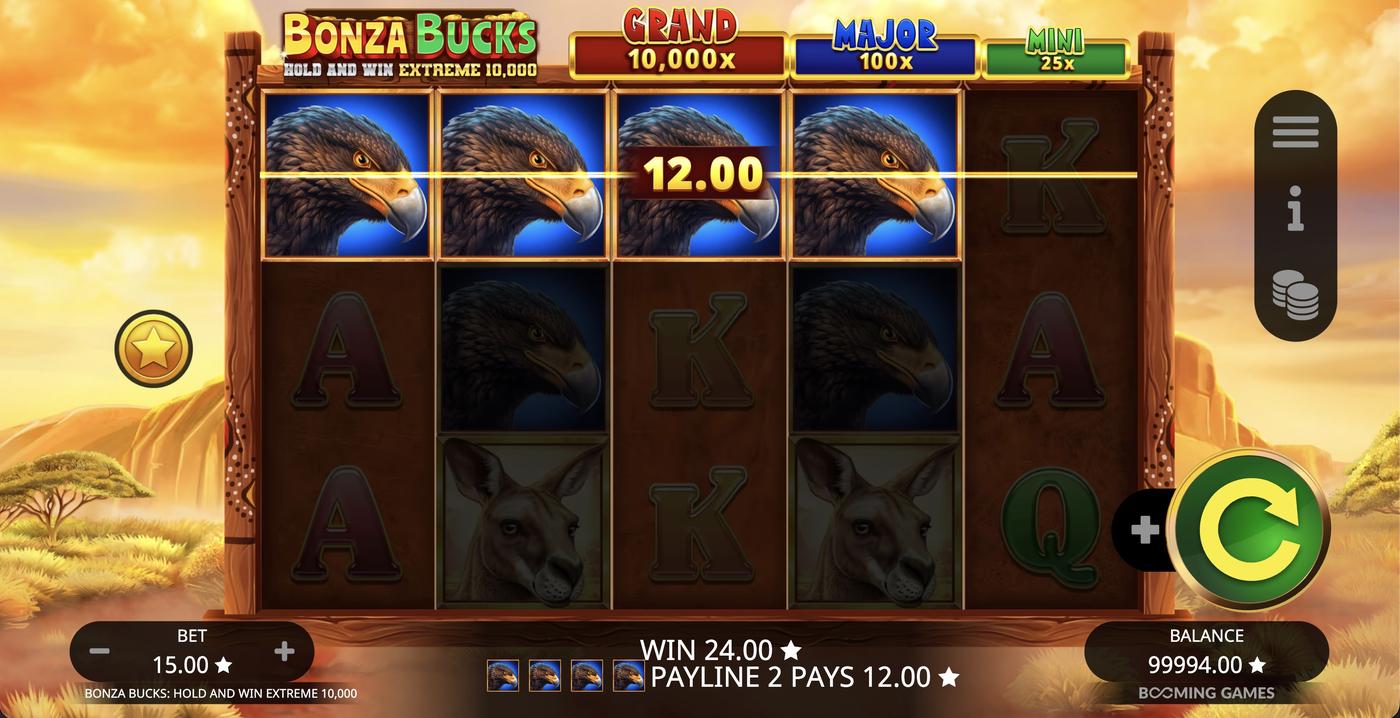 Bonza Bucks Hold and Win Extreme 10,000: image of winning