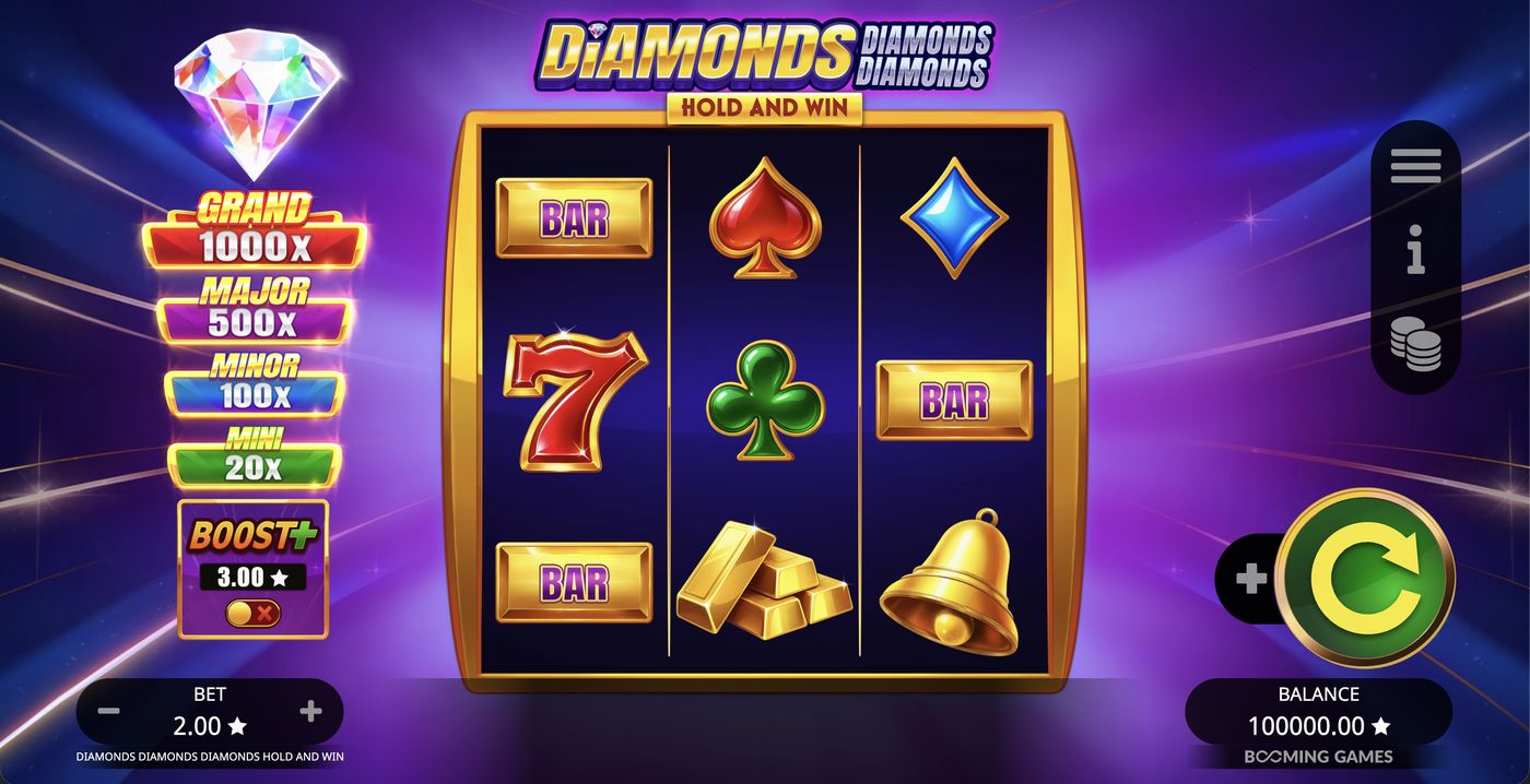 Diamonds Diamonds Diamonds Hold and Win: image of main menu