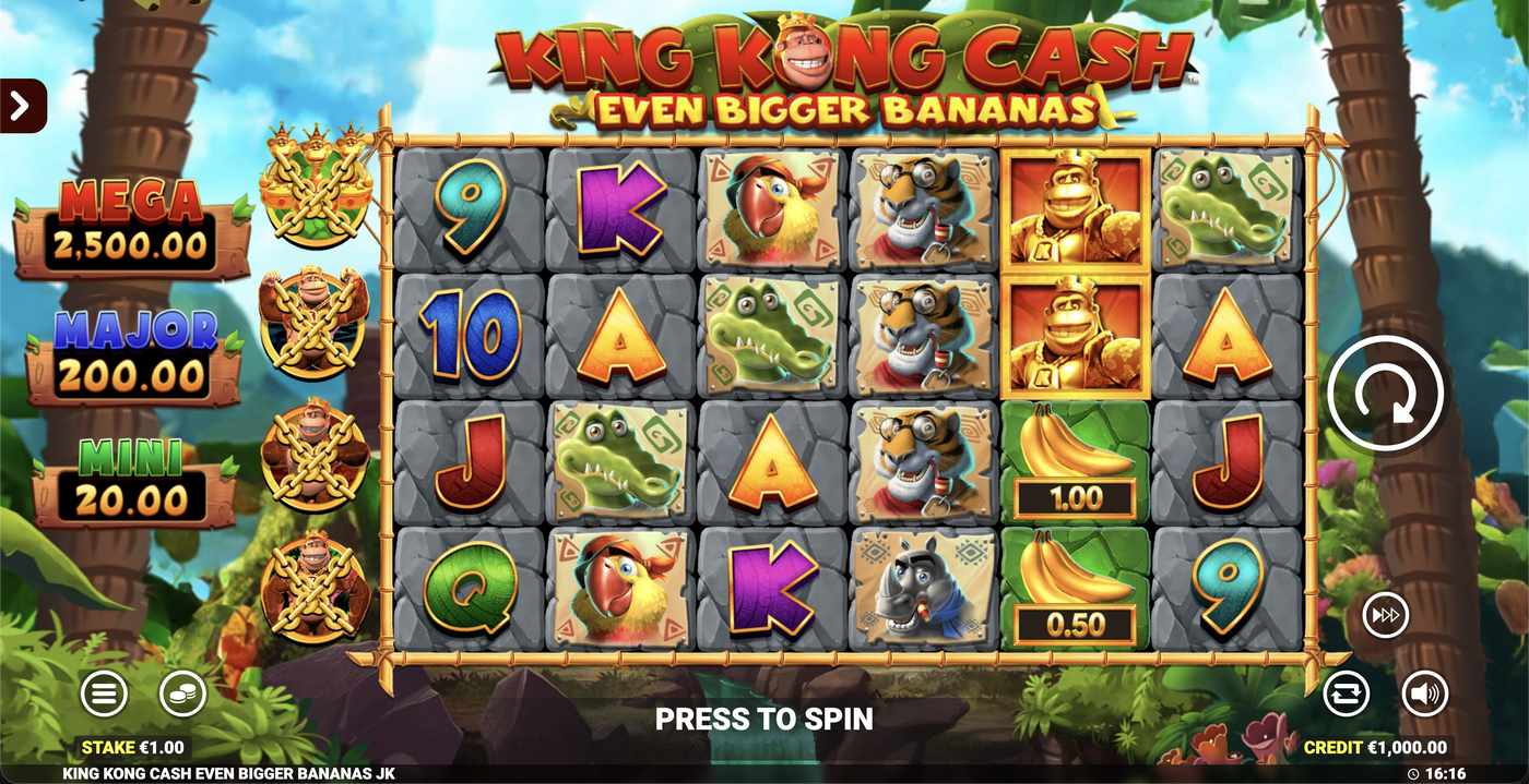 King Kong Cash Even Bigger Bananas Jackpot King: image of main menu