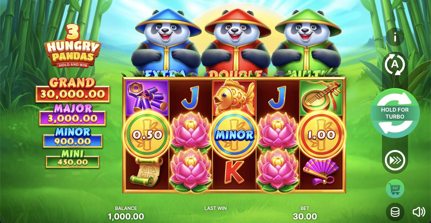 3 Hungry Pandas: Hold and Win: image of main menu