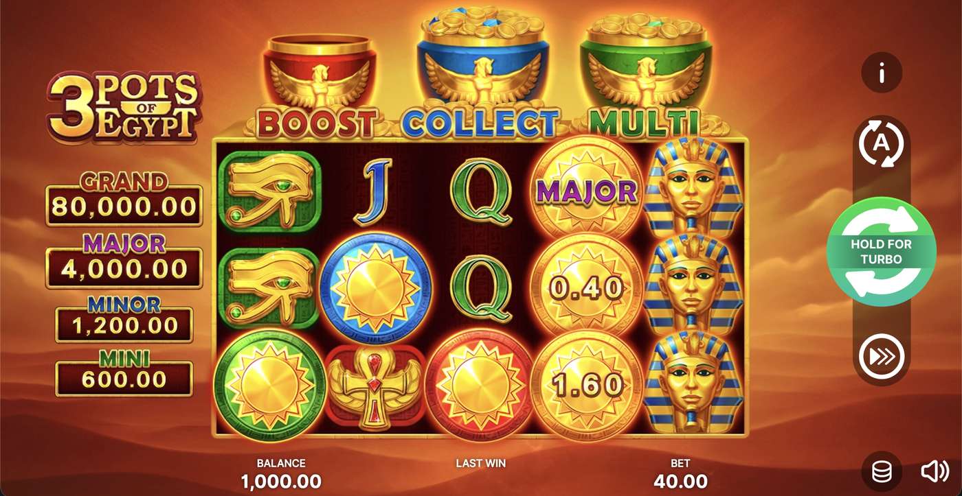 3 Pots of Egypt: Hold and Win: image of main menu