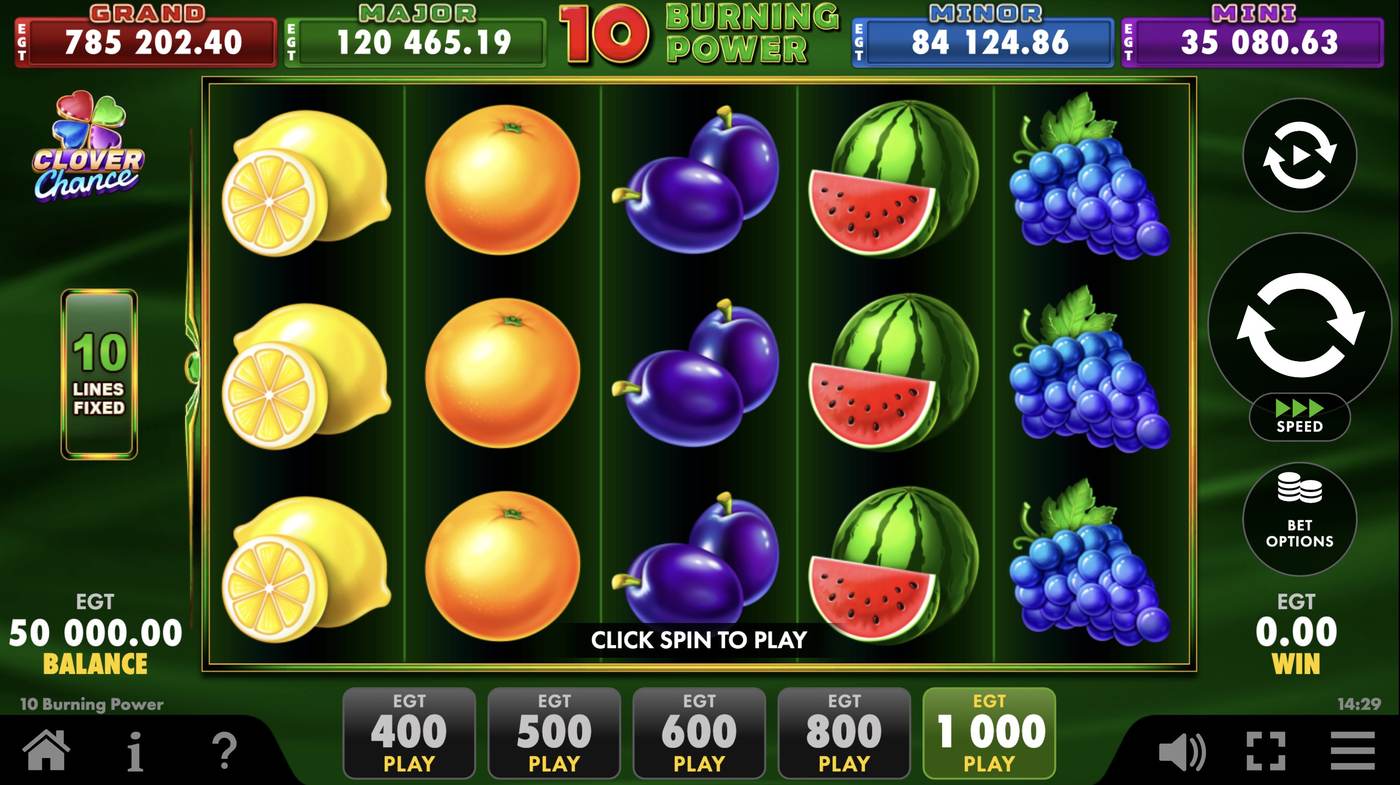 10 Burning Power: image of main menu