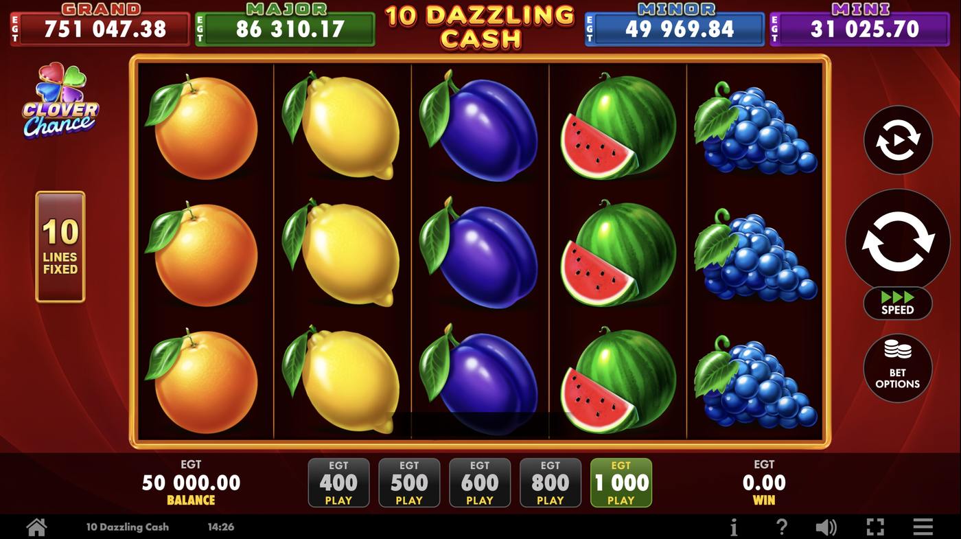 10 Dazzling Cash: image of main menu