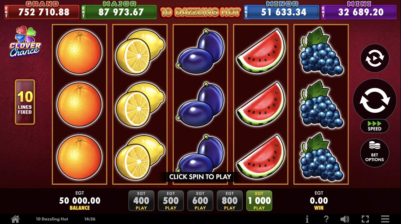 10 Dazzling Hot: image of main menu