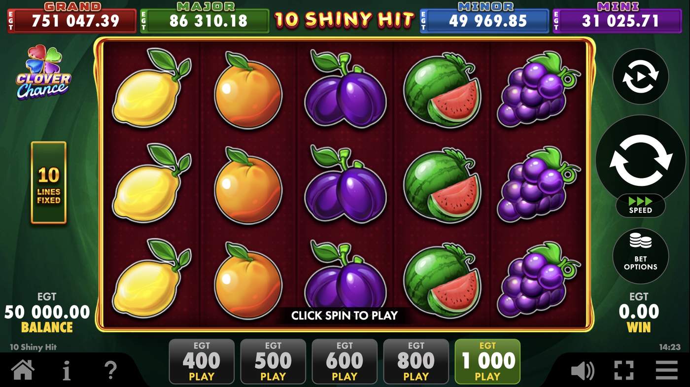 10 Shiny Hit: image of main menu