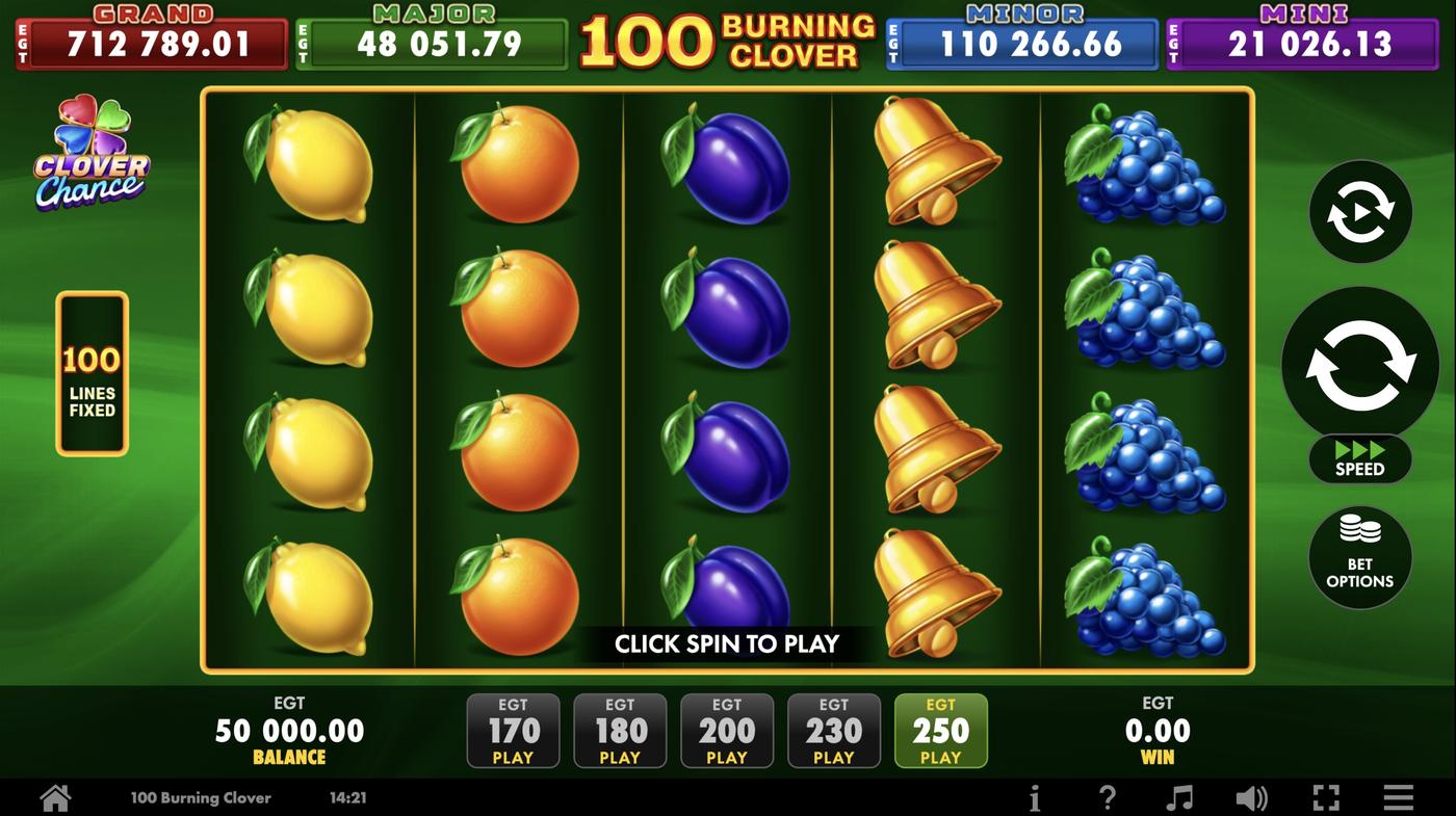 100 Burning clover: image of main menu
