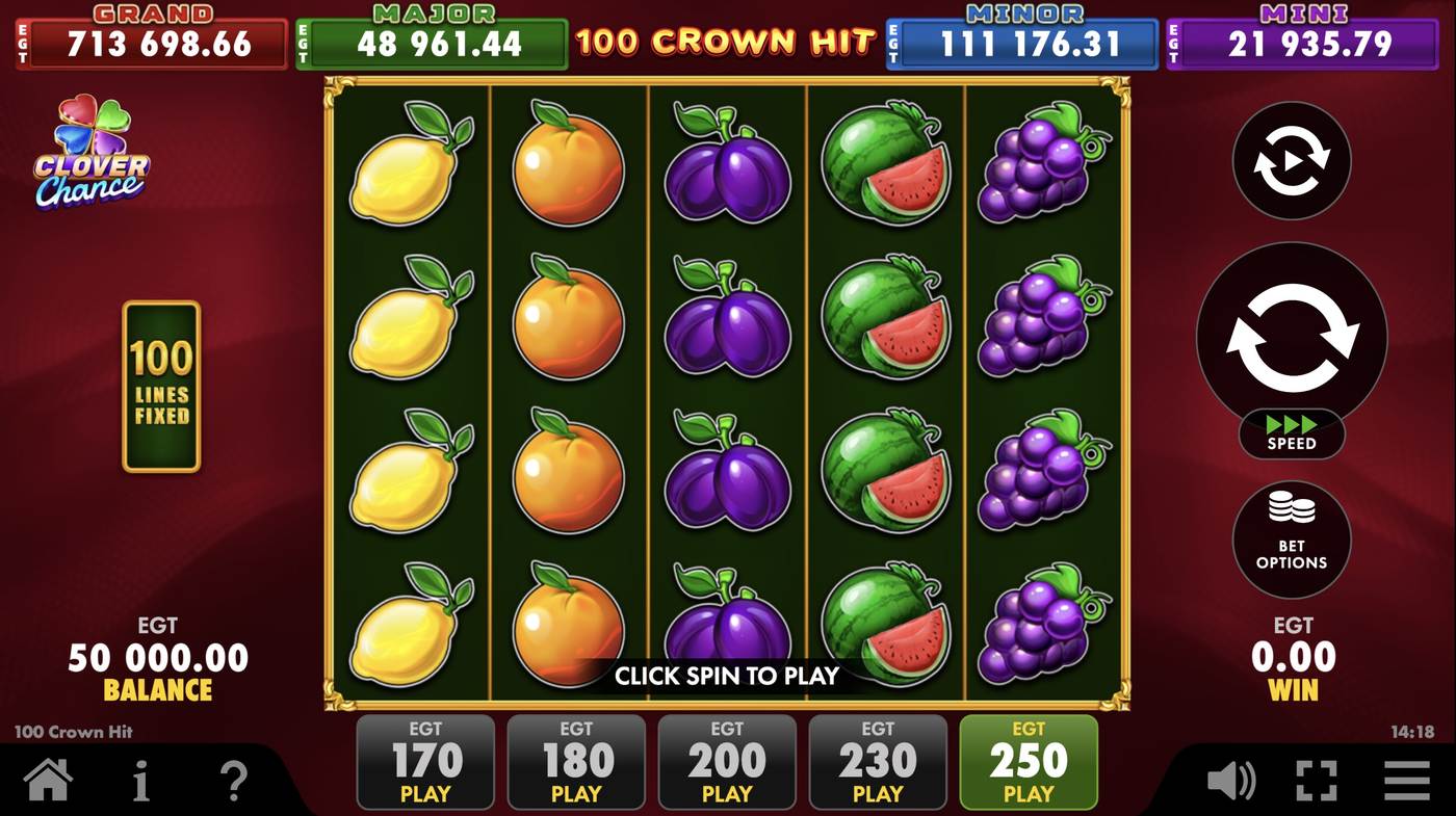 100 Crown Hit: image of main menu