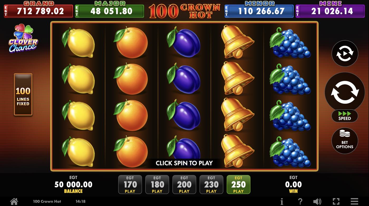100 Crown Hot: image of main menu
