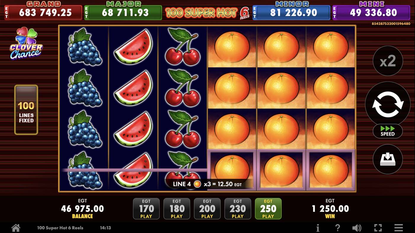 100 Super Hot 6 reels: image of winning