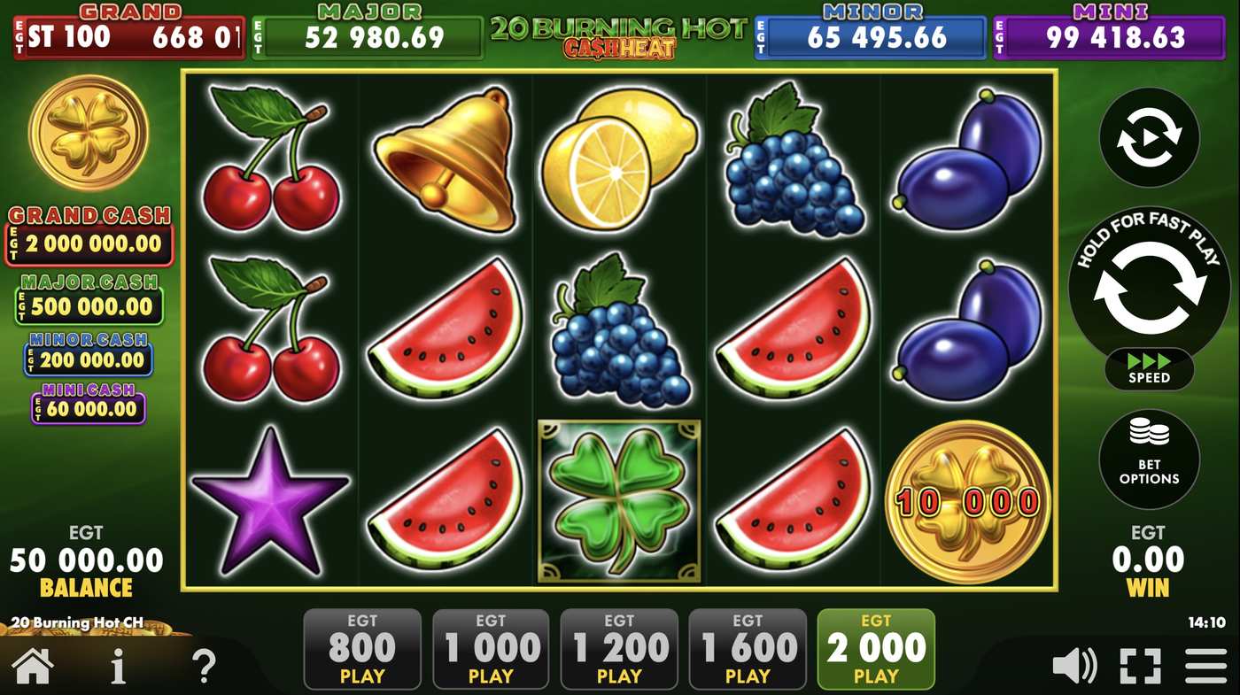 20 Burning Hot Cash Heat: image of main menu