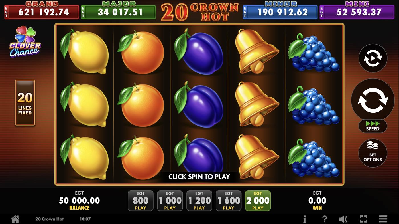 20 Crown Hot: image of main menu