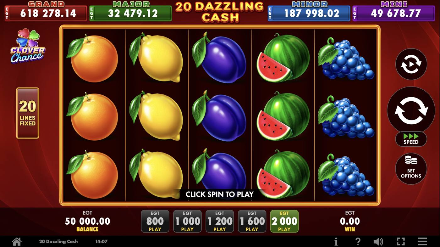20 Dazzling Cash: image of main menu