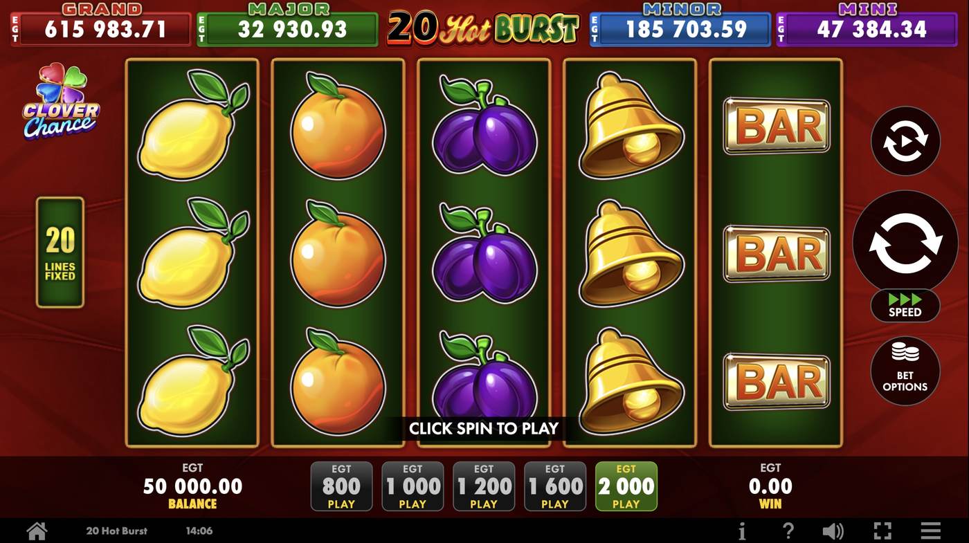 20 Hot Burst: image of main menu