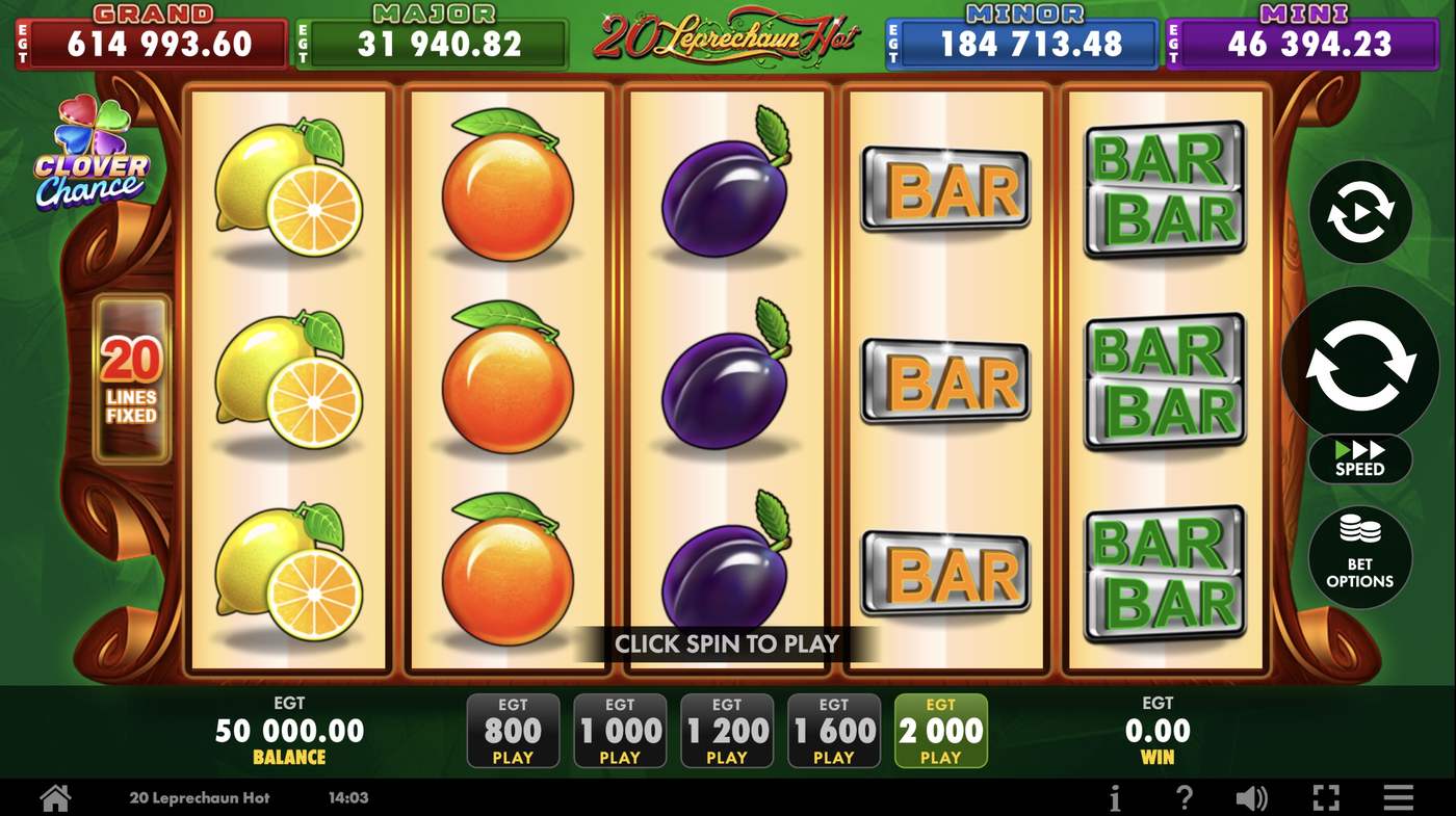 20 Leprechaun Hot: image of main menu