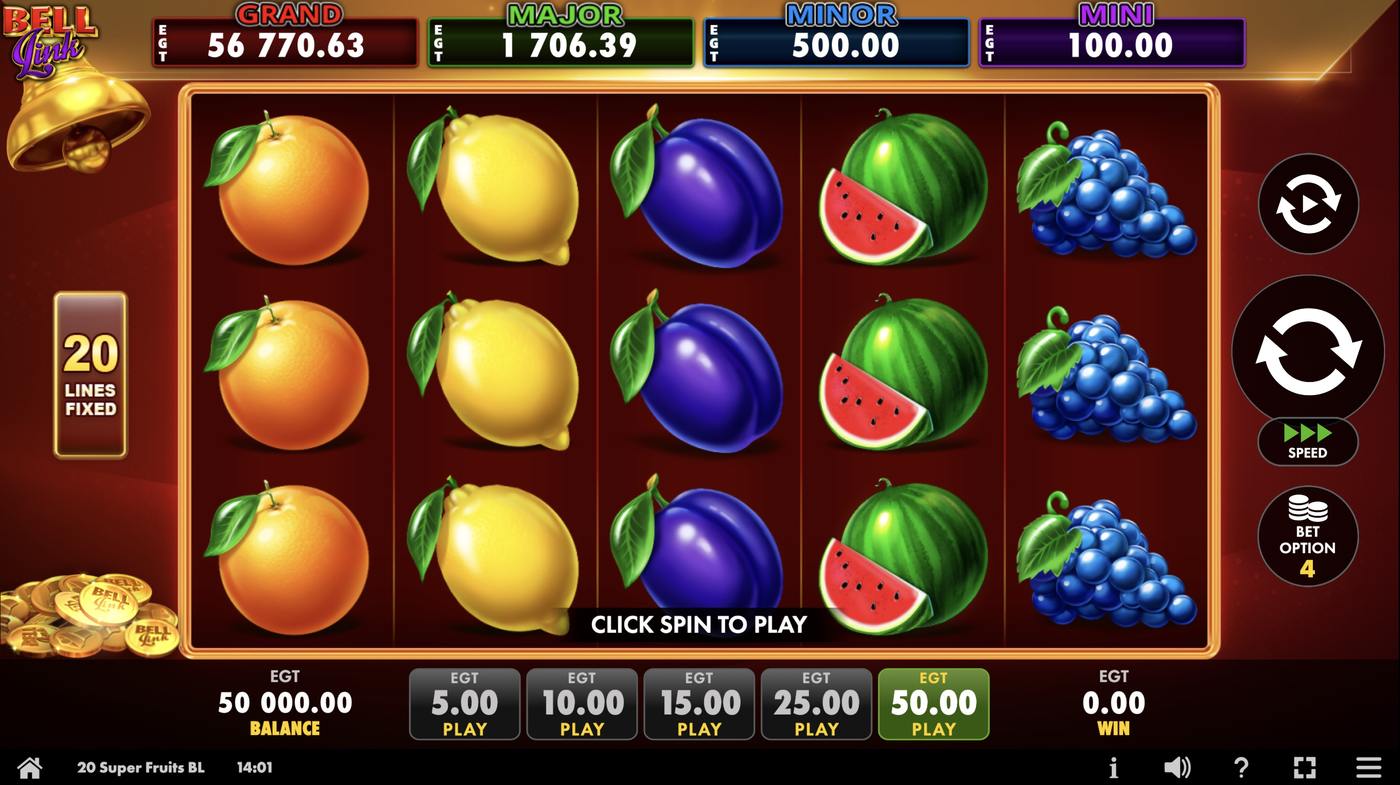 20 Super Fruits Bell Link: image of main menu