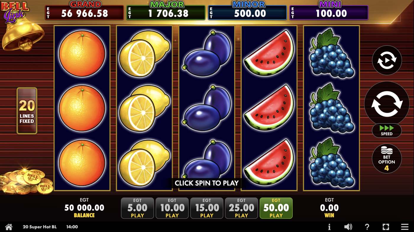 20 Super Hot Bell Link: image of main menu