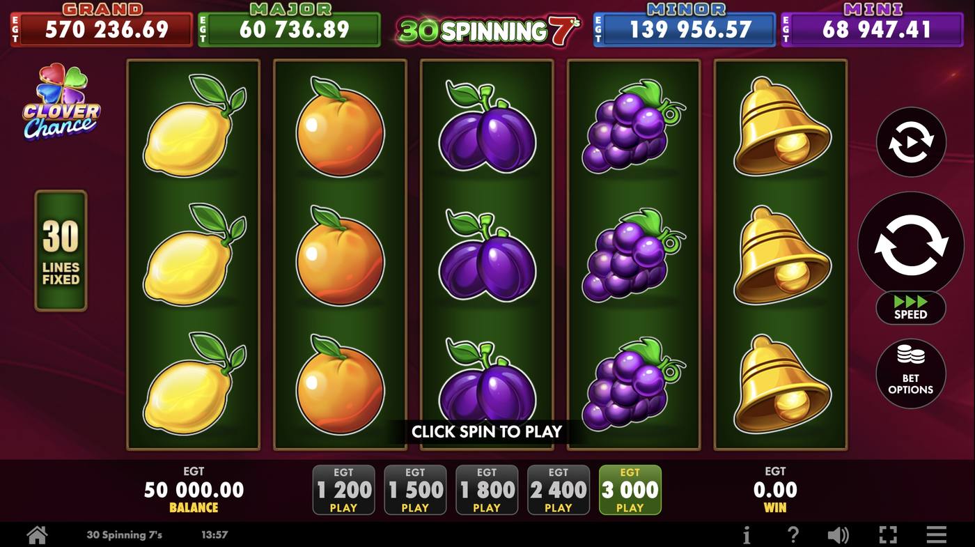 30 Spinning 7’s: image of main menu