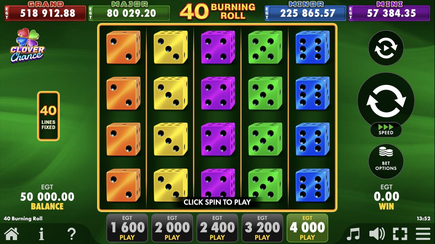 40 Burning Roll: image of main menu
