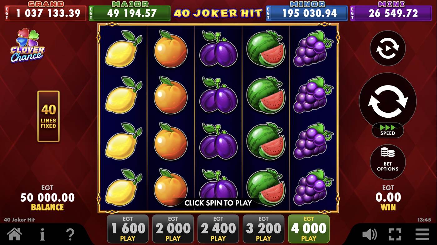 40 Joker Hit: image of main menu