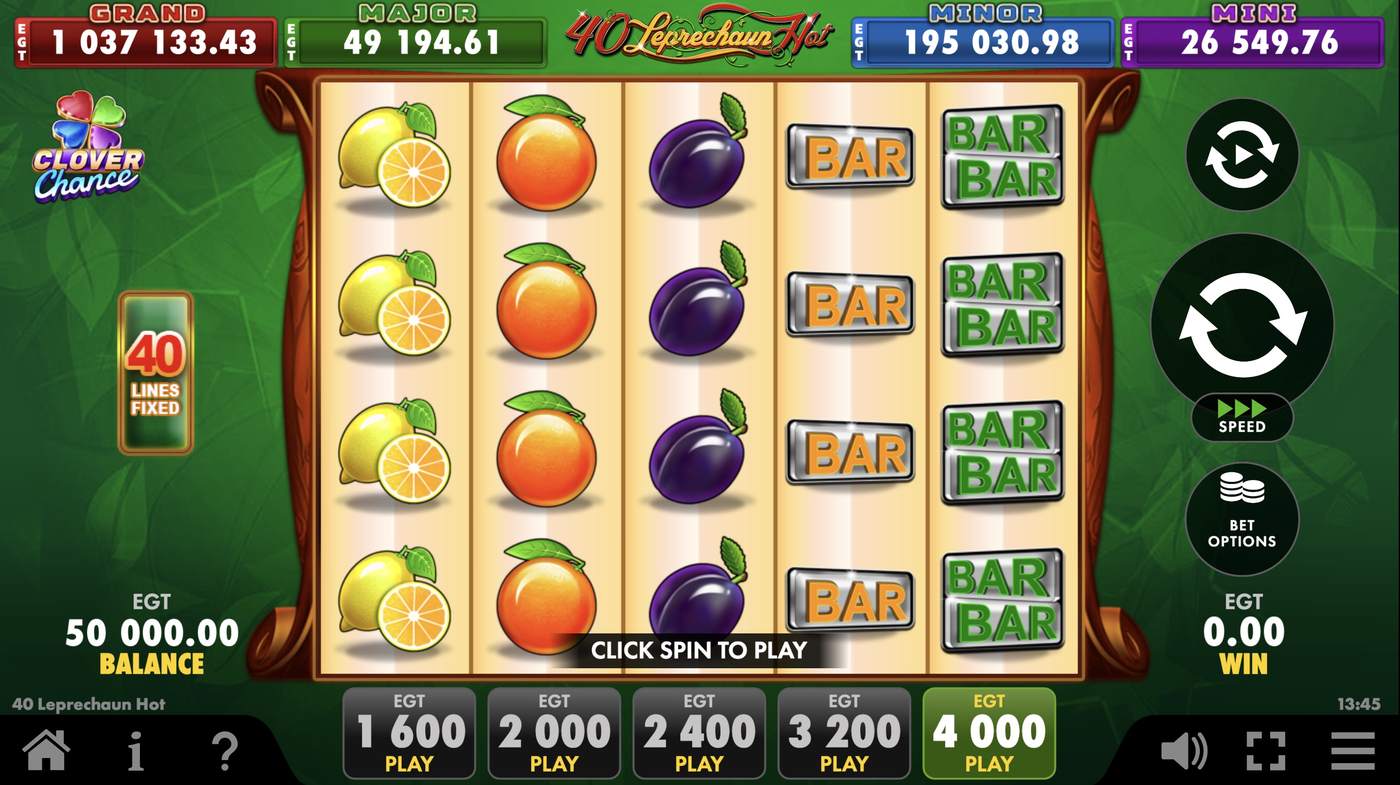 40 Leprechaun Hot: image of main menu
