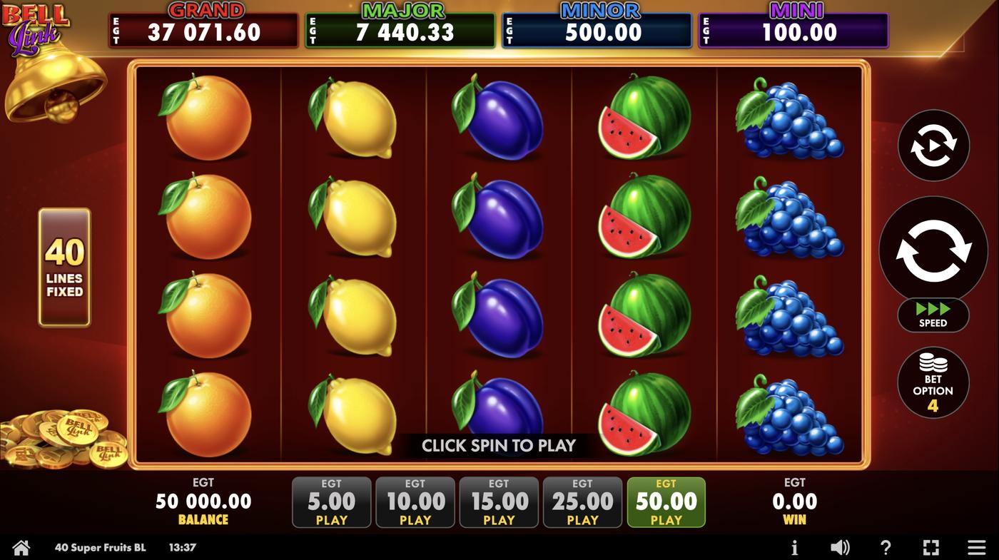 40 Super Fruits Bell Link: image of main menu
