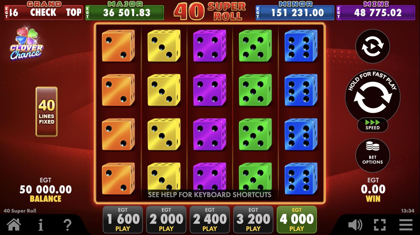 40 Super Roll: image of main menu