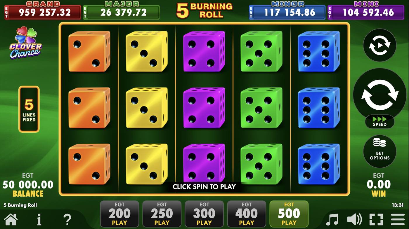 5 Burning Roll: image of main menu