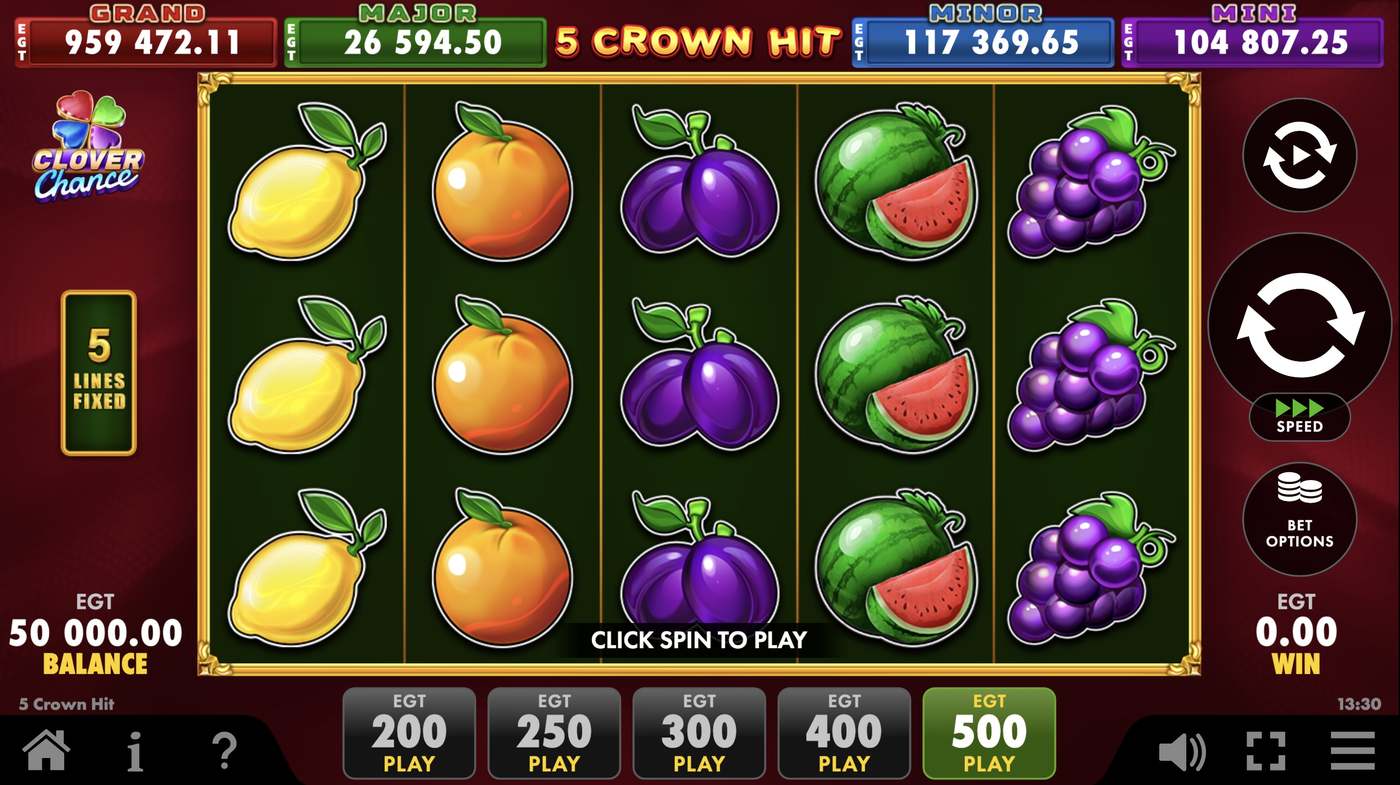 5 Crown Hit: image of main menu