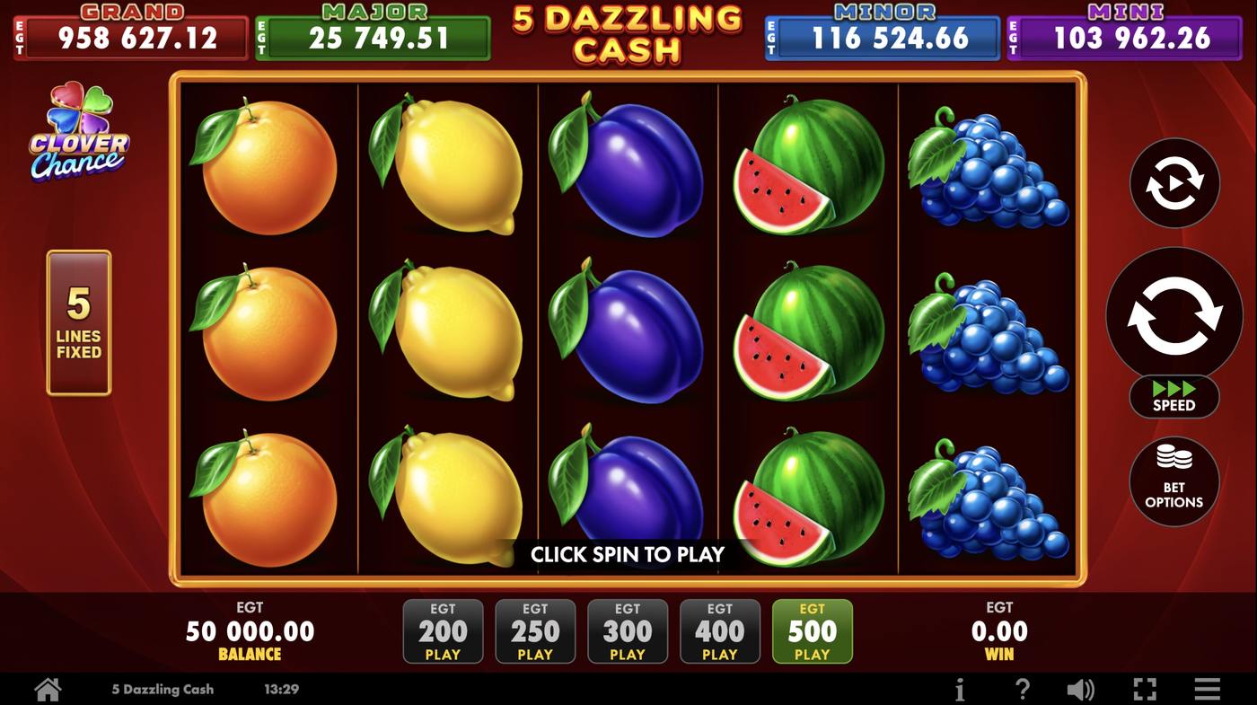 5 Dazzling Cash: image of main menu