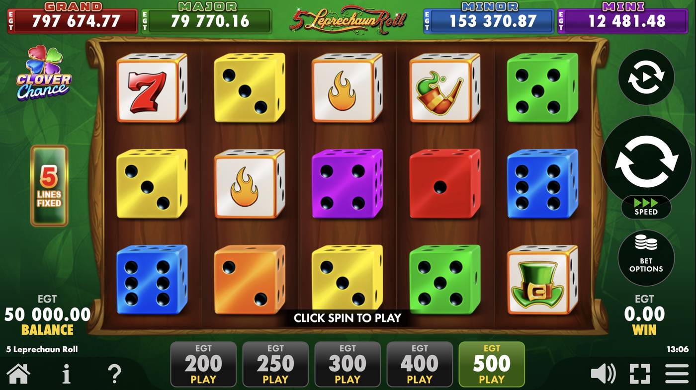 5 Leprechaun Roll: image of main menu