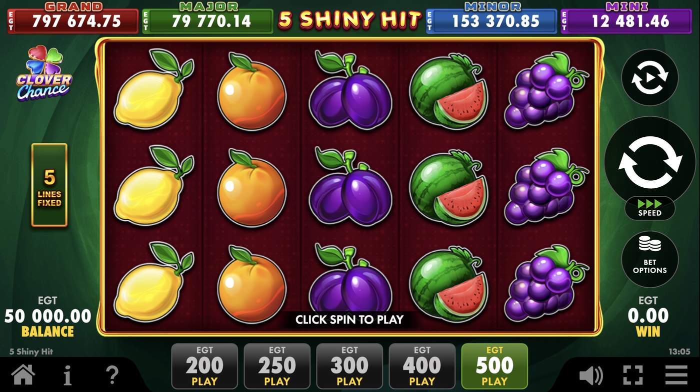 5 Shiny Hit: image of main menu