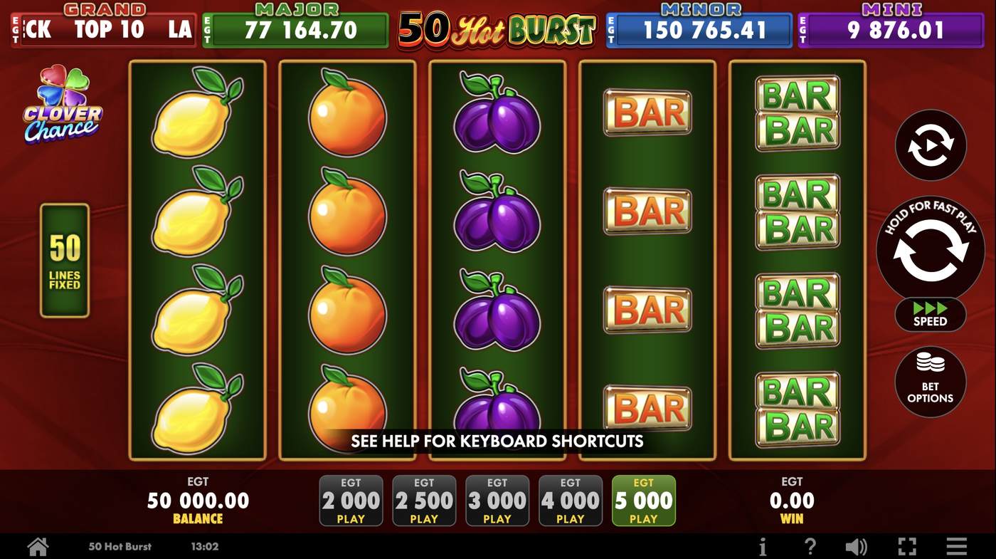 50 Hot Burst: image of main menu