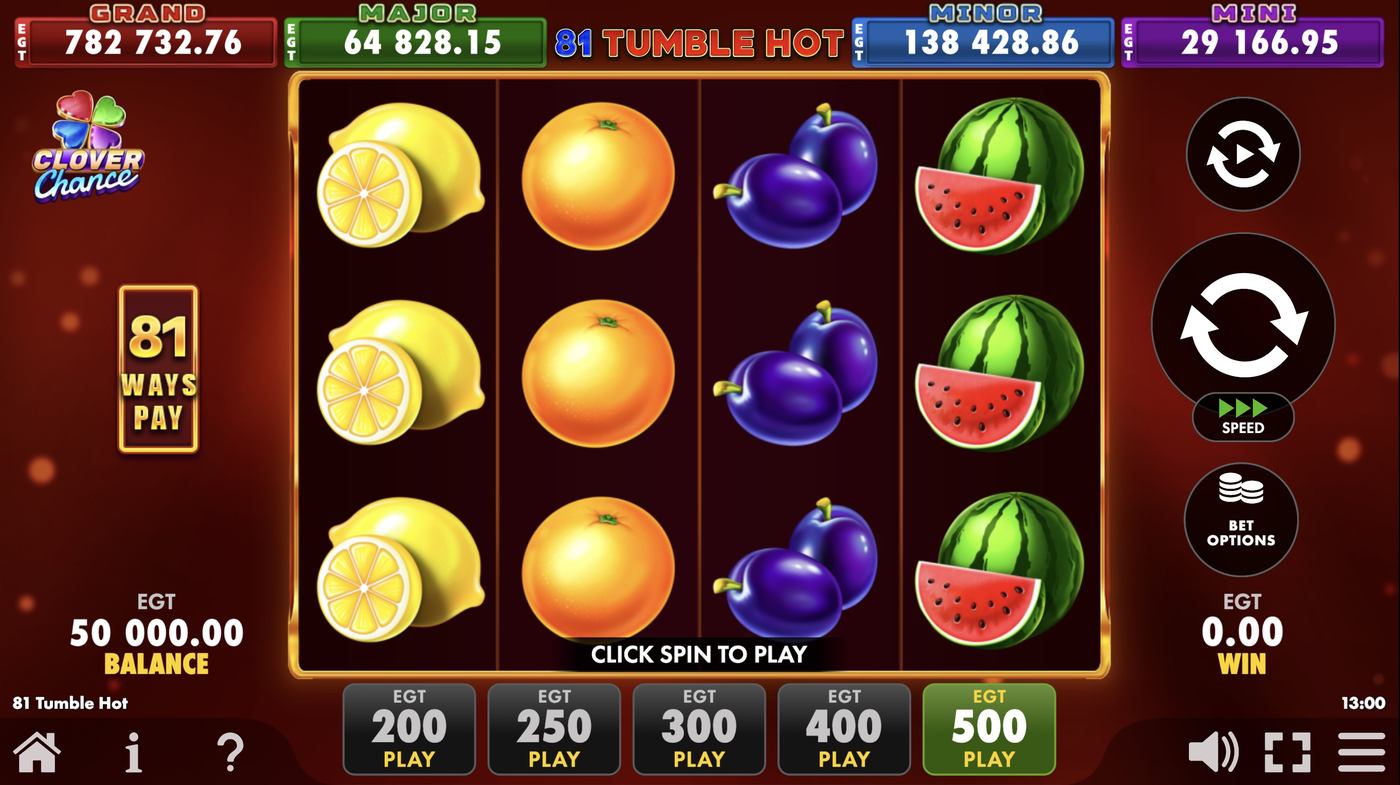 81 Tumble Hot: image of main menu