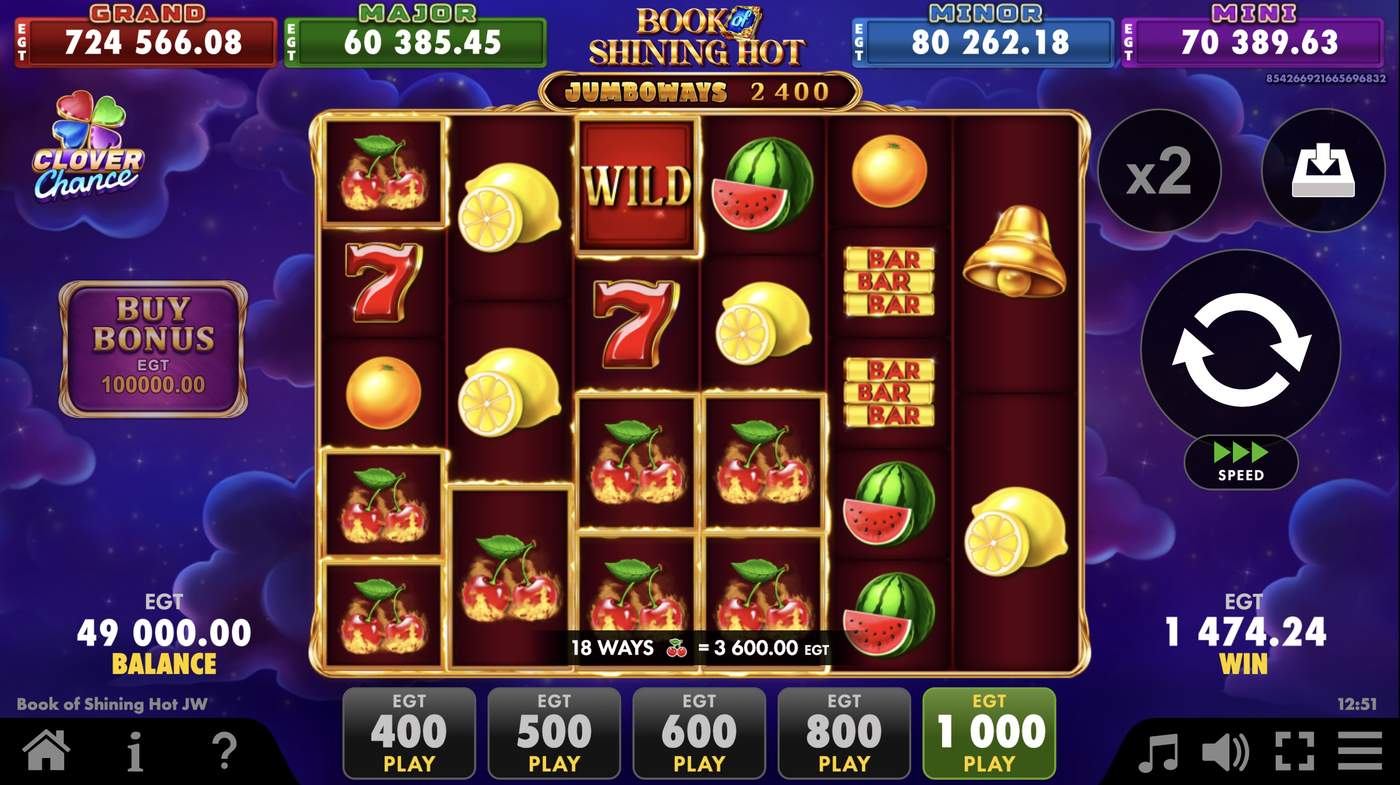 Book of Shining Hot Jumboways: image of winning