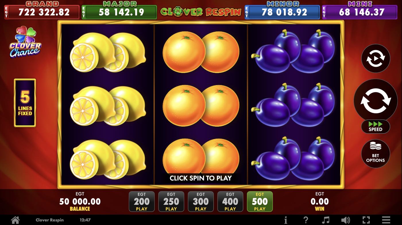 Clover Respin: image of main menu